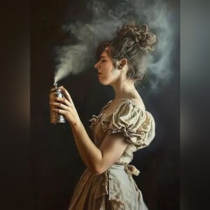 Lady Spraying Deodorizer Canvas Art Print